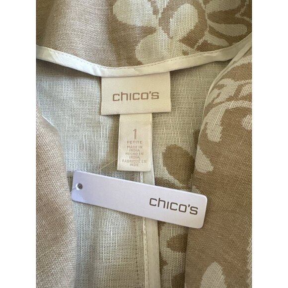 Chico’s NWT Bicolor Jacquard Jacket, Beige Cotton Linen Blend Women's Size 1P - Picture 8 of 10